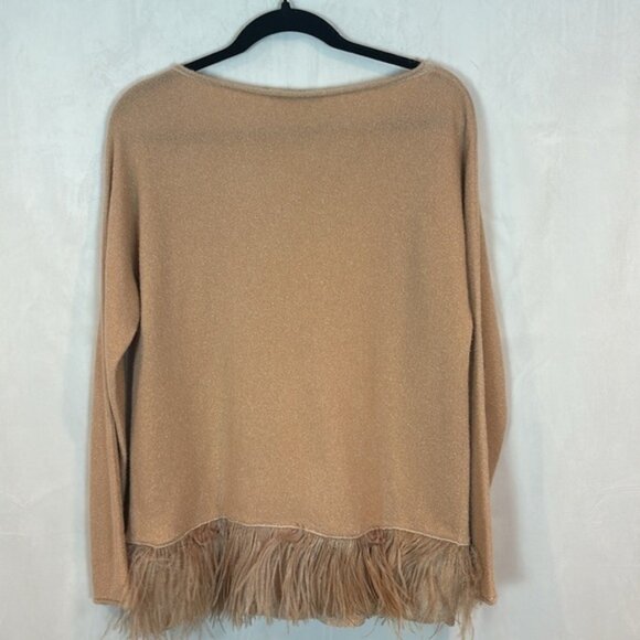 Fabiana Filippi cashmere cotton blend pink ostrich feather hem sweater sz Large - Picture 10 of 13